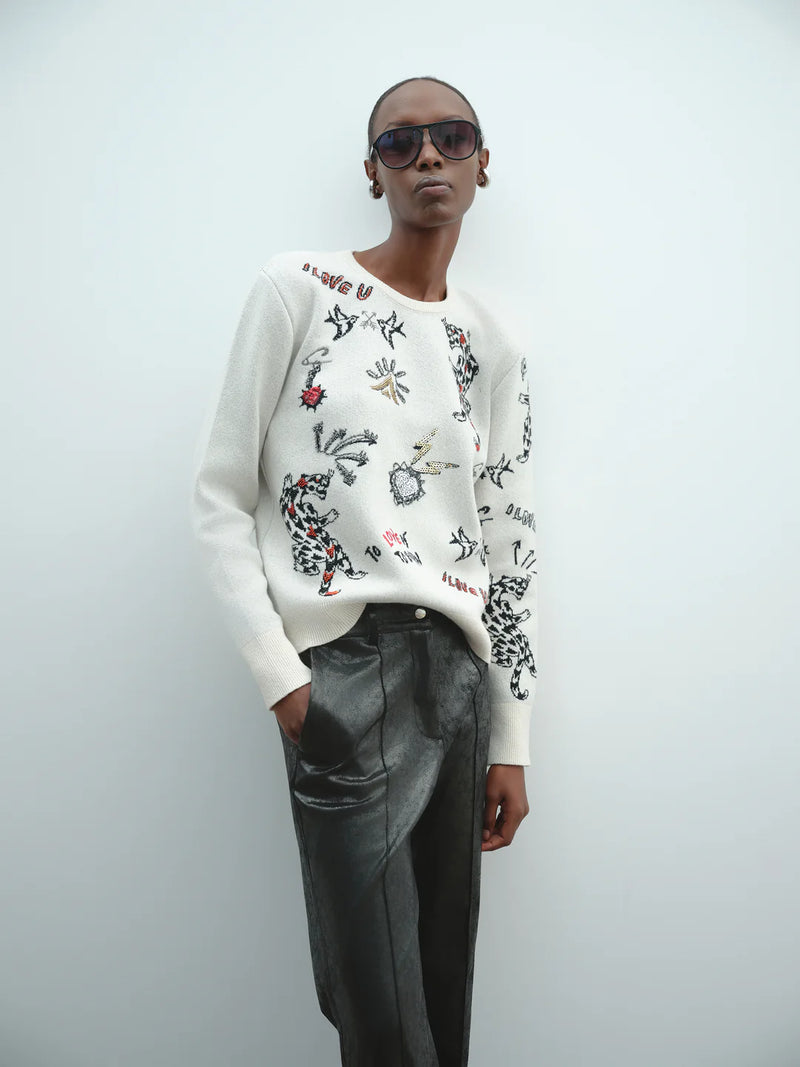 Sweter AKEP z okrągłym dekoltem i haftem Magnific Boutique